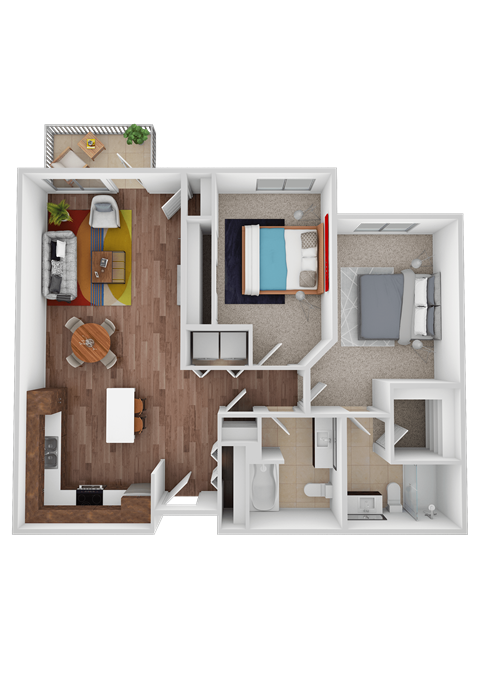 Floor plan for 2 beds, 2 baths, 1020 sqft